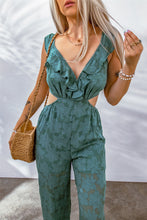 Load image into Gallery viewer, Applique Ruffled Cutout Tied Jumpsuit