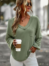 Load image into Gallery viewer, Seam Detail V-Neck Lantern Sleeve Top