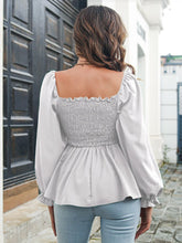 Load image into Gallery viewer, Frill Trim Square Neck Smocked Peplum Top