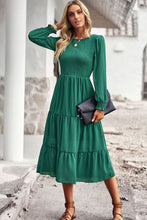 Load image into Gallery viewer, Smocked Round Neck Flounce Sleeve Midi Dress