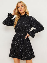 Load image into Gallery viewer, Printed Long Flounce Sleeve Frill Neck Dress