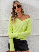 Load image into Gallery viewer, V-Neck Dropped Shoulder Long Sleeve Knit Top