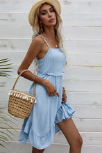 Load image into Gallery viewer, Lace-Up Spaghetti Strap Ruffle Hem Dress