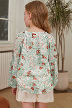 Load image into Gallery viewer, Girls Printed Notched Neck Puff Sleeve Blouse