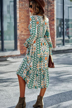 Load image into Gallery viewer, Patchwork Smocked Puff Sleeve Tiered Midi Dress