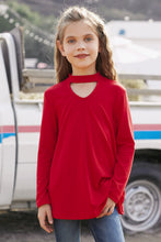 Load image into Gallery viewer, Girls Cutout Mock Neck Zip-Back Top