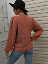 Load image into Gallery viewer, Heathered Long Lantern Sleeve Rib-Knit Sweater