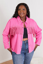 Load image into Gallery viewer, GeeGee Southwest Full Size Rhinestone Fringe Detail Shirt Jacket