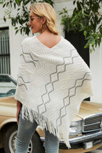 Load image into Gallery viewer, Pearl Trim V-Neck Fringe Hem Poncho