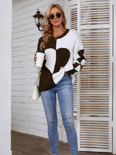 Load image into Gallery viewer, Contrast Heart Pattern Rib-Knit Sweater
