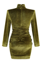 Load image into Gallery viewer, Ruched Tulip Hem Velvet Mini Dress