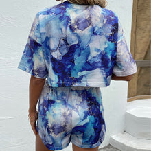 Load image into Gallery viewer, Printed Round Neck Dropped Shoulder Half Sleeve Top and Shorts Set