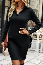 Load image into Gallery viewer, Quarter Button Rib-Knit Sweater Dress