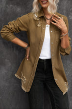 Load image into Gallery viewer, Distressed Snap Down Denim Jacket