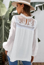 Load image into Gallery viewer, Swiss Dot Frill Neck Embroidered Keyhole Blouse