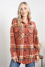 Load image into Gallery viewer, Zenana Pumpkin Spice Full Size Plaid Shacket in Rust