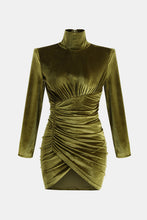 Load image into Gallery viewer, Ruched Tulip Hem Velvet Mini Dress