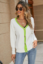 Load image into Gallery viewer, Contrast Dropped Shoulder V-Neck Cardigan