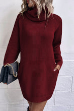 Load image into Gallery viewer, Turtleneck Raglan Sleeve Rib-Knit Dress with Pockets