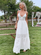 Load image into Gallery viewer, Plunge Button Front Eyelet Maxi Dress