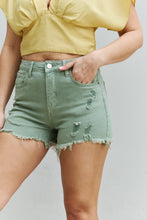 Load image into Gallery viewer, RISEN Katie Full Size High Waisted Distressed Shorts in Gum Leaf