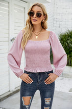 Load image into Gallery viewer, Frill Hem Smocked Balloon Sleeve Blouse