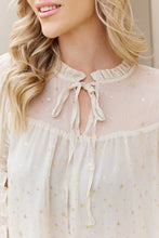Load image into Gallery viewer, Mine and E&M Glitter Frill Trim Tie Neck Blouse