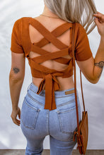 Load image into Gallery viewer, Lace-Up Square Neck Crop Top
