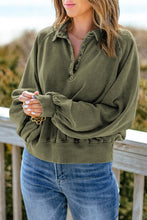 Load image into Gallery viewer, Quarter-Snap Collared Lantern Sleeve Sweatshirt