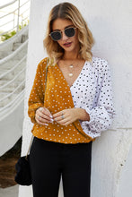 Load image into Gallery viewer, Polka Dot Color Block Surplice Blouse