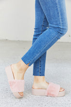 Load image into Gallery viewer, Qupid Feeling Good Faux Fur Platform Slide Sandals in Blush