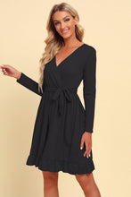 Load image into Gallery viewer, Long Sleeve Tie Waist Ruffle Hem Dress