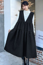 Load image into Gallery viewer, Textured Deep V Open Back Pinafore Dress