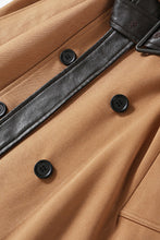 Load image into Gallery viewer, GAWQO Spliced Faux Leather Tie Waist Trench Coat