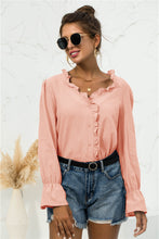 Load image into Gallery viewer, Frill Trim V-Neck Flounce Sleeve Shirt