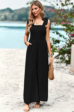 Load image into Gallery viewer, Frill Trim Tie Shoulder Wide Leg Jumpsuit with Pockets