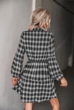 Load image into Gallery viewer, Plaid Band Collar Drawstring Shirt Dress