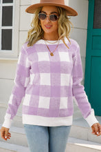 Load image into Gallery viewer, Checkered Ribbed Trim Knit Pullover