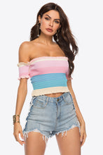 Load image into Gallery viewer, Striped Off-Shoulder Frill Hem Knit Top