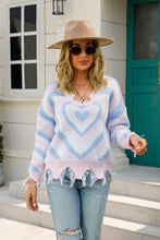 Load image into Gallery viewer, Heart Pattern Distressed Sweater