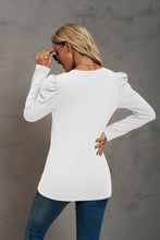 Load image into Gallery viewer, Waffle-Knit Puff Sleeve Round Neck Top