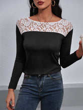 Load image into Gallery viewer, Lace Spliced Long Sleeve Tee