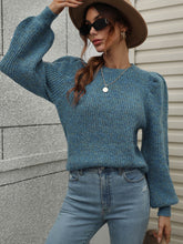 Load image into Gallery viewer, Heathered Long Lantern Sleeve Rib-Knit Sweater