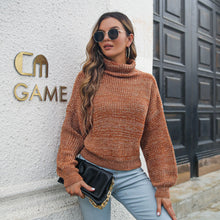 Load image into Gallery viewer, Heathered Balloon Sleeve Turtleneck Sweater