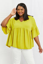 Load image into Gallery viewer, Celeste Look At Me Full Size Flowy Ruffle Sleeve Top in Lime