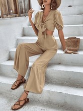 Load image into Gallery viewer, Puff Sleeve Cropped Top and Wide Leg Pants Set