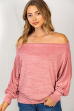 Load image into Gallery viewer, White Birch Full Size Heathered Off-Shoulder Dolman Sleeve Top