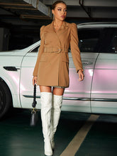Load image into Gallery viewer, Double-Breasted Belted Puff Sleeve Longline Blazer