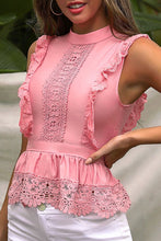 Load image into Gallery viewer, Mock Neck Lace Trim Ruffle Hem Sleeveless Cami