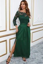 Load image into Gallery viewer, Spliced Lace Side Slit Boat Neck Maxi Dress